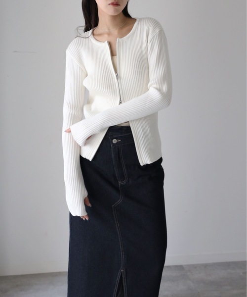 YENNA カーディガン リブニットZIPカーディガン フィンガーホール付