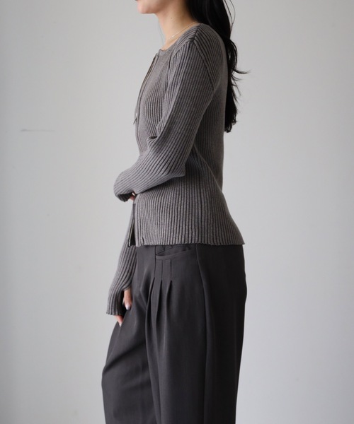 YENNA カーディガン リブニットZIPカーディガン フィンガーホール付