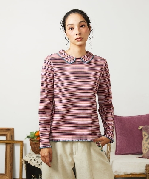 ホコモモラ（JOCOMOMOLA）/Dentado ボーダー襟付きカットソー Jocomomola（ホコモモラ） tシャツ Dentado ボーダー襟付きカットソー