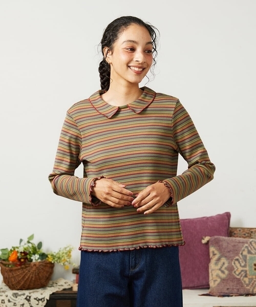 ホコモモラ（JOCOMOMOLA）/Dentado ボーダー襟付きカットソー Jocomomola（ホコモモラ） tシャツ Dentado ボーダー襟付きカットソー