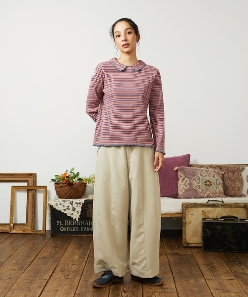 Jocomomola（ホコモモラ） tシャツ Dentado ボーダー襟付きカットソー