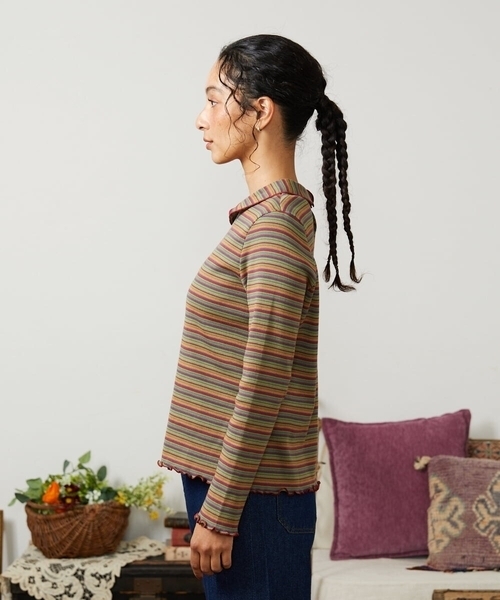 Jocomomola（ホコモモラ） tシャツ Dentado ボーダー襟付きカットソー