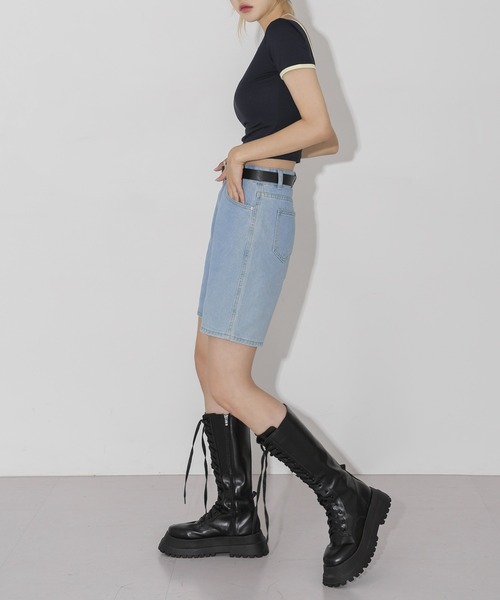 「FOLLOWIN」 デニムショートパンツ SMALL ライトブルー レディース_画像4