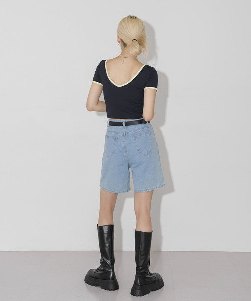 「FOLLOWIN」 デニムショートパンツ SMALL ライトブルー レディース_画像6