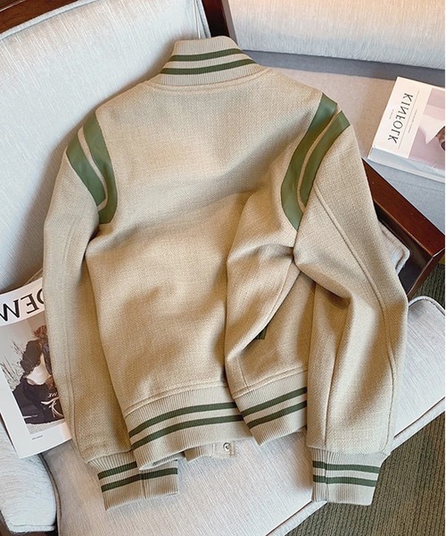 「ALL RUNS」 スタジャン M ベージュ レディース_画像5