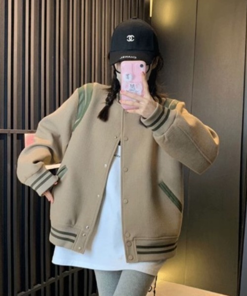 「ALL RUNS」 スタジャン M ベージュ レディース_画像7