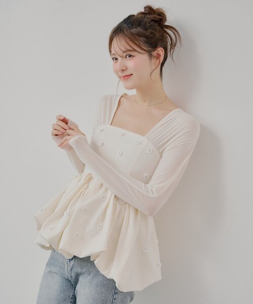 Chico（チコ） ブラウス シャツ 「SALON by Chico」ドッキングバルーン