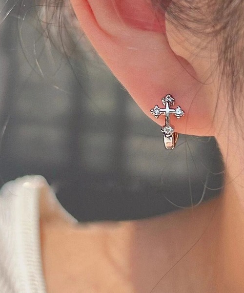 ピアス 「456792」クロスフープピアス/十字架(RZ) レディース メンズ
