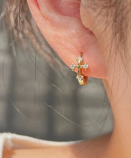 ピアス 「456792」クロスフープピアス/十字架(RZ) レディース メンズ