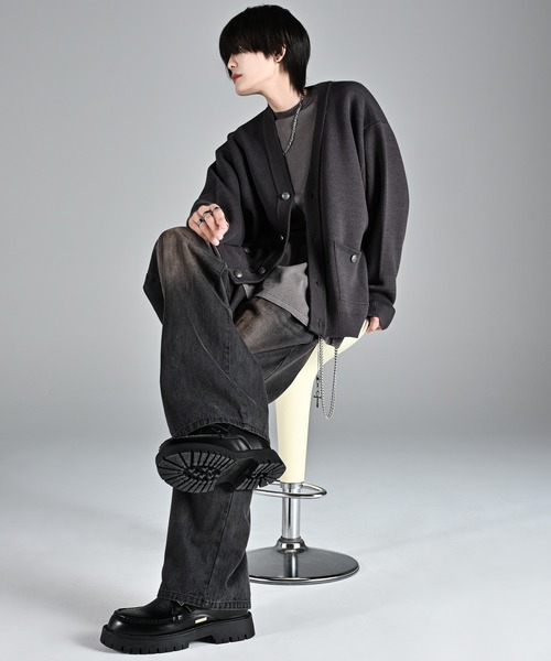 「ADRER」 ニットカーディガン LARGE ライトグレー メンズ_画像9