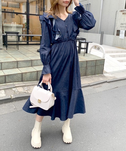 「OLIVE des OLIVE」 長袖ワンピース FREE ブラック レディース_画像4