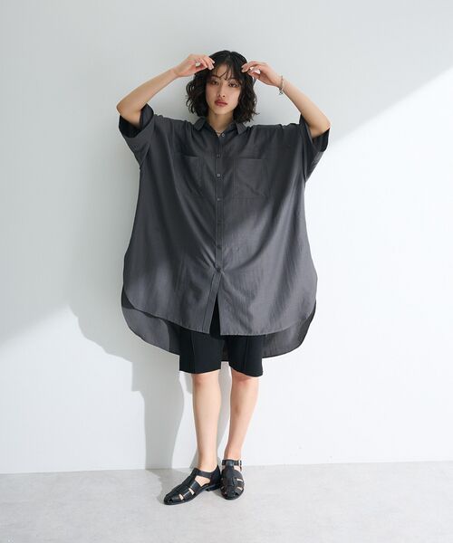 「Green Parks」 半袖シャツ FREE チャコールグレー レディース_画像3