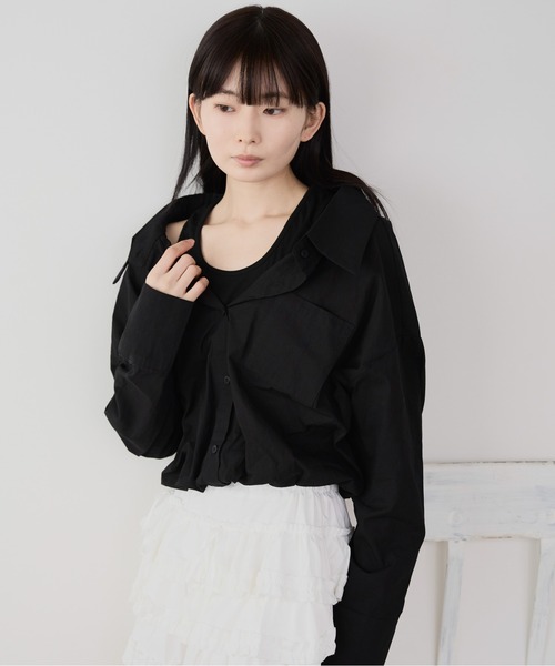 ブラウス シャツ オフショル レイヤード風シャツブラウス レディース