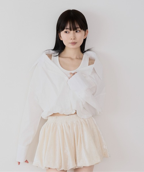 マカロンオフショルレイヤードシャツ ブラウス シャツ オフショル レイヤード風シャツブラウス レディース