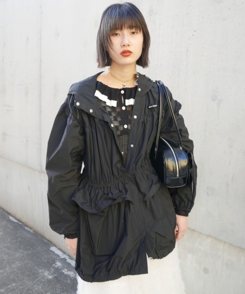 ブルゾン アウター taffeta frill peplum blouson レディースの画像