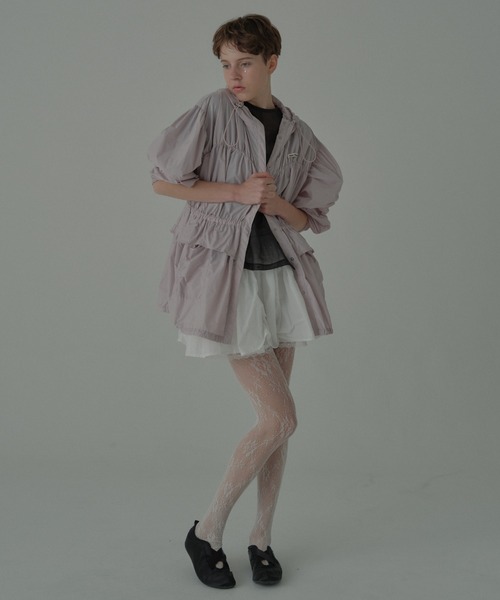 ブルゾン アウター taffeta frill peplum blouson レディースの画像