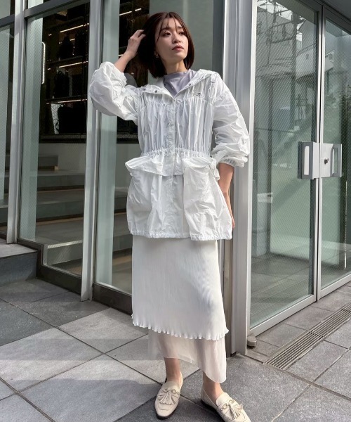 ブルゾン アウター taffeta frill peplum blouson レディースの画像