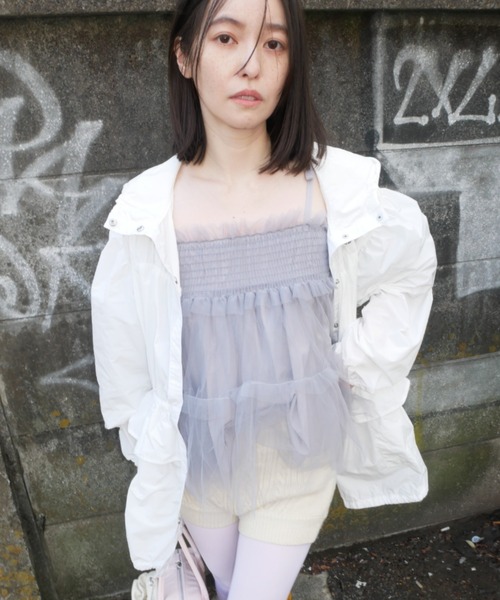 ブルゾン アウター taffeta frill peplum blouson レディースの画像