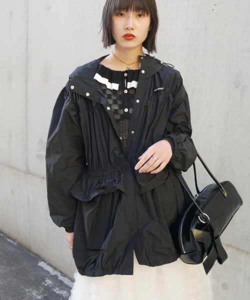 ブルゾン アウター taffeta frill peplum blouson レディースの画像