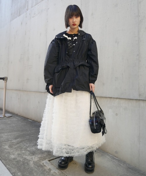 ブルゾン アウター taffeta frill peplum blouson レディースの画像