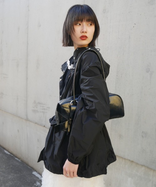 ブルゾン アウター taffeta frill peplum blouson レディースの画像