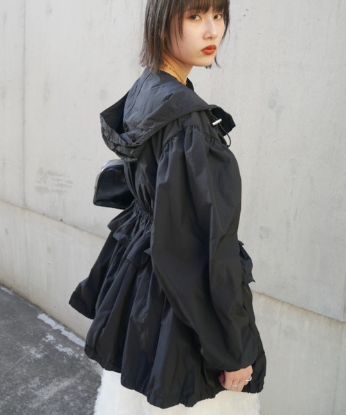 ブルゾン アウター taffeta frill peplum blouson レディースの画像