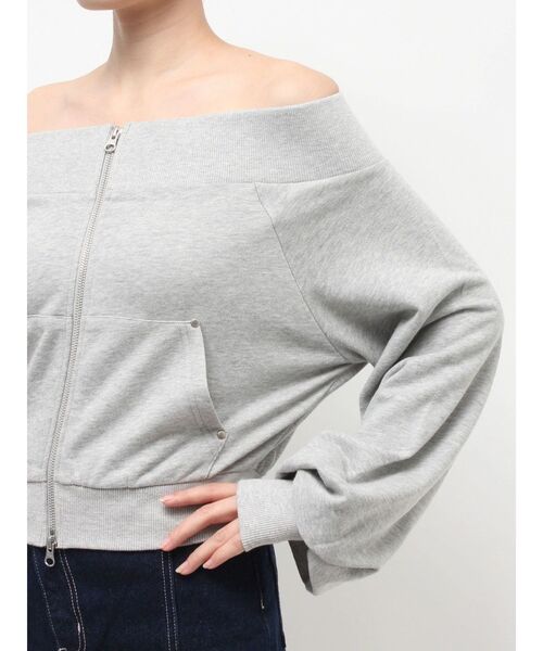 ごっち出品 ♡EVRIS♡ ショルダーオープンスウェットＨＯＯＤＩＥ EVRIS（エヴリス） トレーナー スウェット フロントジップオフショル