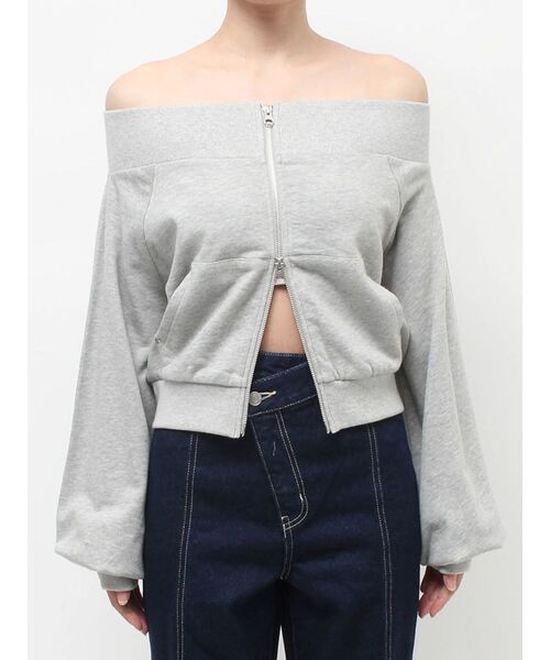 ごっち出品 ♡EVRIS♡ ショルダーオープンスウェットＨＯＯＤＩＥ EVRIS（エヴリス） トレーナー スウェット フロントジップオフショル