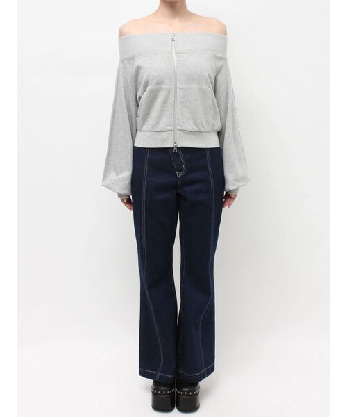 ごっち出品 ♡EVRIS♡ ショルダーオープンスウェットＨＯＯＤＩＥ EVRIS（エヴリス） トレーナー スウェット フロントジップオフショル
