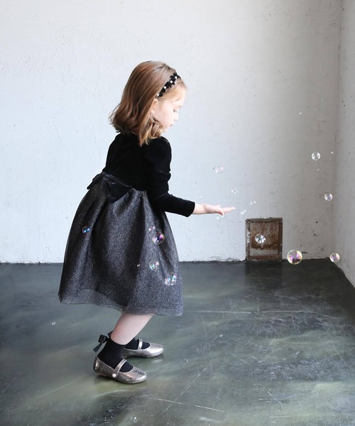 「Rora」 「KIDS」長袖ワンピース 130 ブラック キッズ_画像3