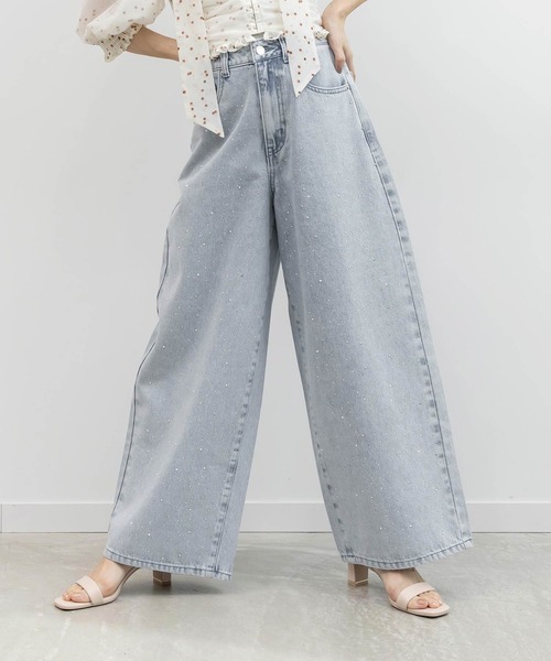 RANDA（ランダ） パンツ ホットフィックスストーンカーブデニムパンツ
