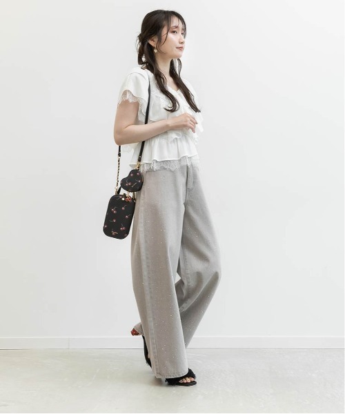 RANDA（ランダ） パンツ ホットフィックスストーンカーブデニムパンツ