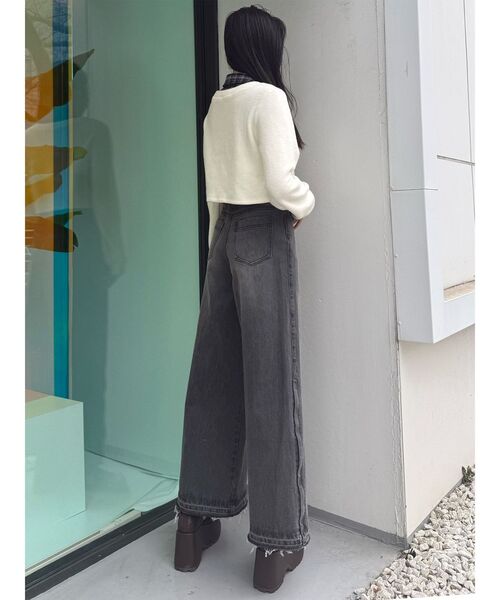 ワイドパンツ ジーンズ デニム デニムパンツ 「セットアップ対応」サイドZIPスリットワイドデニム　夏服 レディースの画像