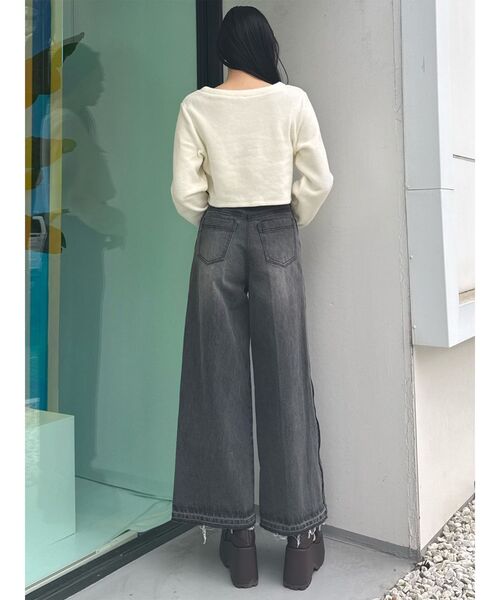 ワイドパンツ ジーンズ デニム デニムパンツ 「セットアップ対応」サイドZIPスリットワイドデニム　夏服 レディースの画像