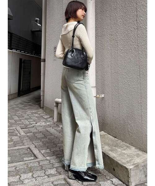 ワイドパンツ ジーンズ デニム デニムパンツ 「セットアップ対応」サイドZIPスリットワイドデニム　夏服 レディースの画像
