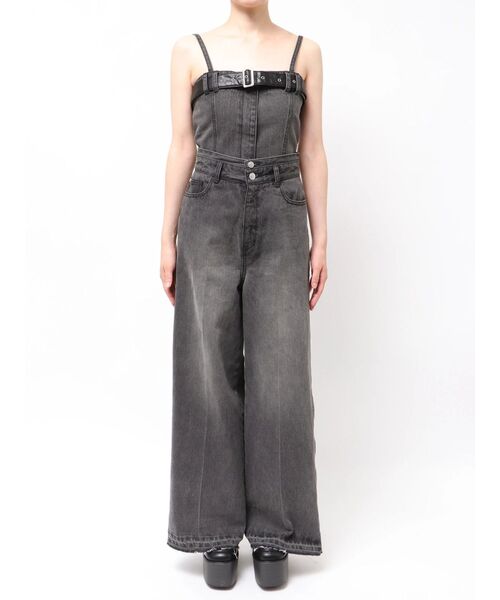ワイドパンツ ジーンズ デニム デニムパンツ 「セットアップ対応」サイドZIPスリットワイドデニム　夏服 レディースの画像