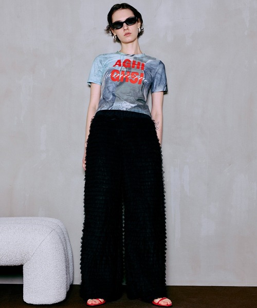 ワイドパンツ パンツ Tulle Tiered Easy Pants/チュールティアードイージーパンツ レディースの画像