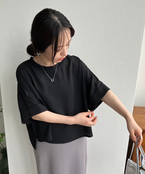 ブラウス シャツ ジョーゼットショートワイドTeeブラウス レディース
