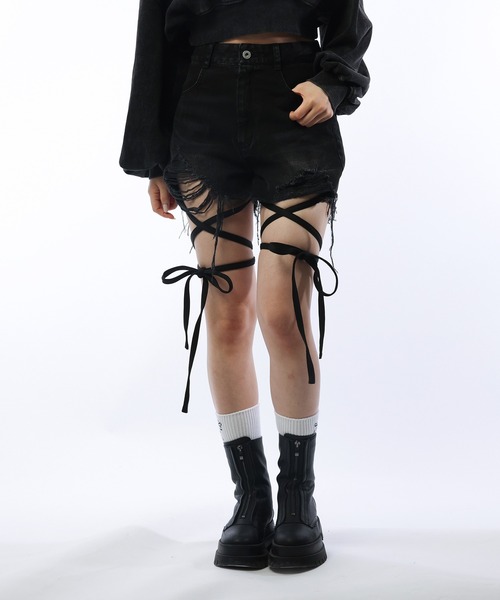 「SPIRALGIRL」 デニムショートパンツ MEDIUM ブラック レディース_画像9