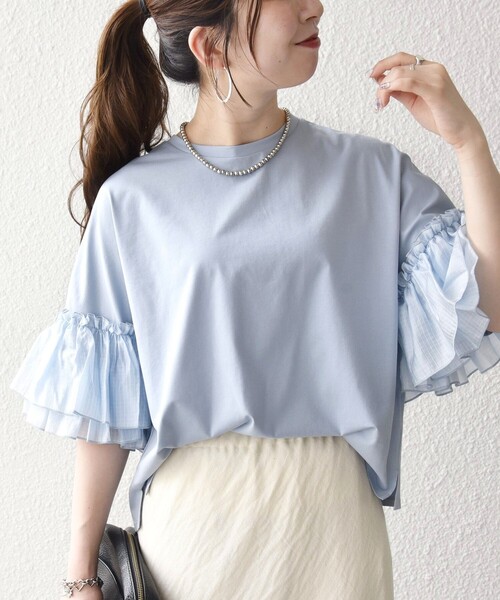 SHIPS any tシャツ any:「洗濯機可能」フリル スリーブ クルーネック