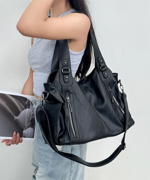 LAYERED ショルダーバッグ バッグ ファスナー PU ショルダーバッグ Y2K