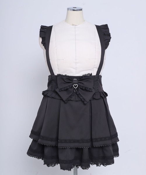 夢展堂　DearMyLove フリルはしごレーススカート 3L ブラック　地雷 DearMyLoveWhip（ディアマイラブホイップ） スカート ハートはしご