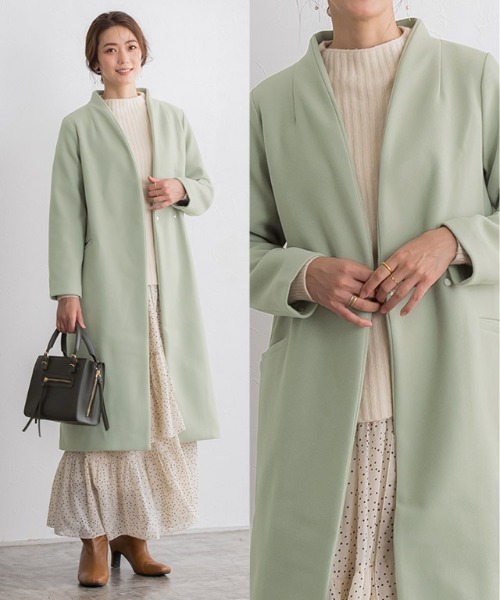 SALE⭐新品タグ付【rienda】定価¥31900 腰丈ノーカラーファーコート