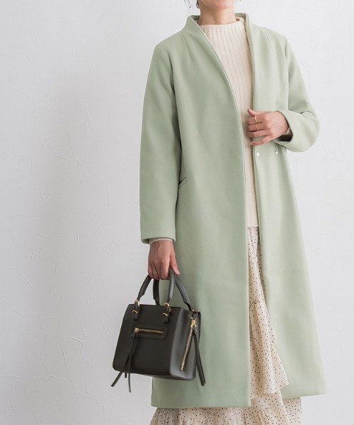 Pierrot（ピエロ） ノーカラーコート コート メルトンノーカラーコート