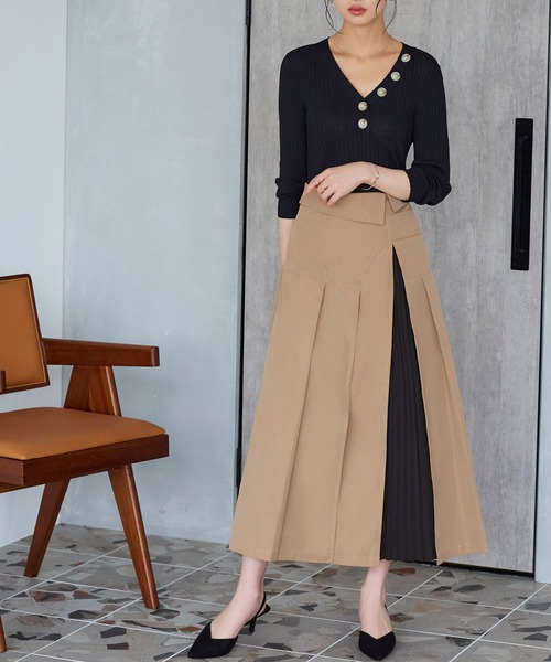 RUIRUE BOUTIQUE スカート サイドスリット美脚プリーツスカート