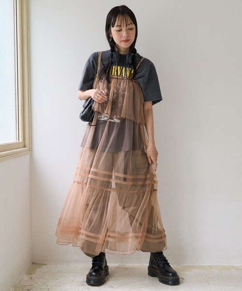 ノースリーブフリルワンピース FREAK'S STORE ワンピース チュールフリルワンピース / シアー