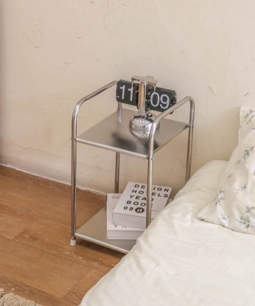 家具 ミッドセンチュリーモダンステンレス二段サイドテーブル