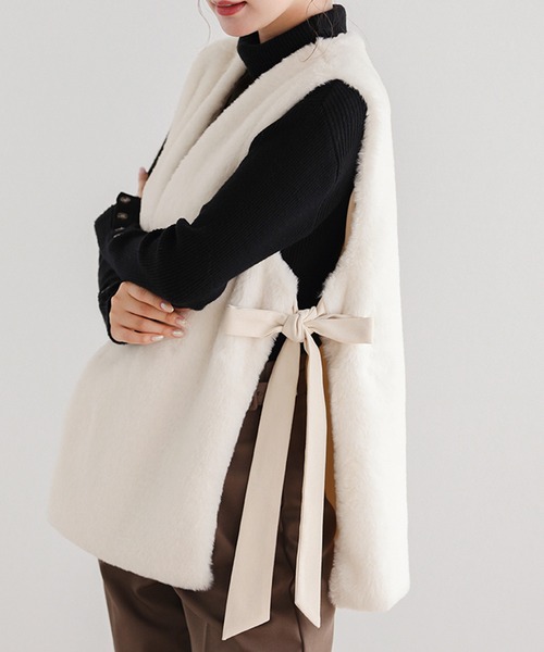 Fit more（フィットモア） ベスト ジレ サイドリボンエコファーベスト