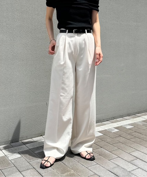 値下げmaison de Dolce. ストレートスラックスパンツ　グレー maison de Dolce. オーバーラップストレートパンツXSグレー