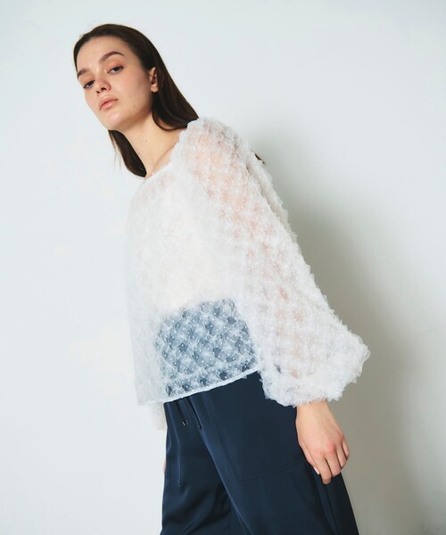 ブラウス シャツ チュール刺繍トップ レディース